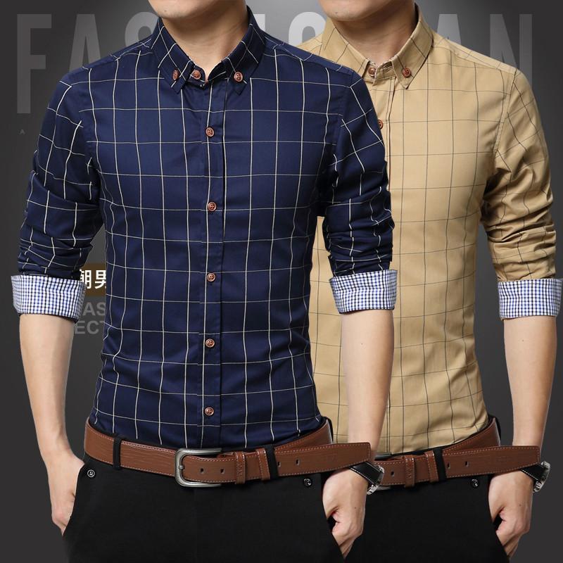 Hot Sale New Brand Men Shirts Long Sleeve Casual Male Dress Shirts Solid White/Dark Blue Slim Fit Clothes Free Shipping