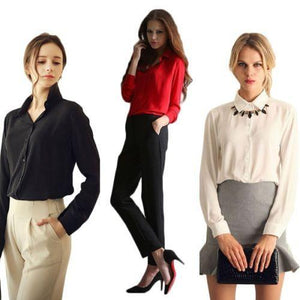 New Fashion Women\'s Loose Long Sleeve Chiffon Casual Blouse Shirt Tops Blouse