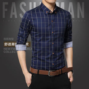 Hot Sale New Brand Men Shirts Long Sleeve Casual Male Dress Shirts Solid White/Dark Blue Slim Fit Clothes Free Shipping