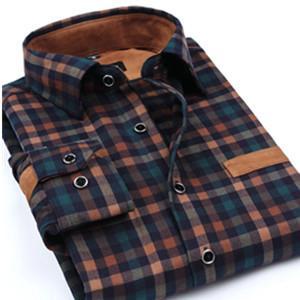 Port&Lotus Men Shirt Long Sleeve Plaid Patchwork Asian size Casual Thicken Shirts camisa masculina chemise homme148 men clothing