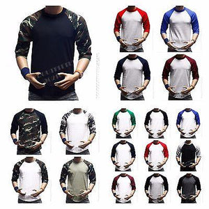 3/4 Sleeve Plain T-Shirt Lot Baseball Raglan Jersey Sports Fashion Casual Tee