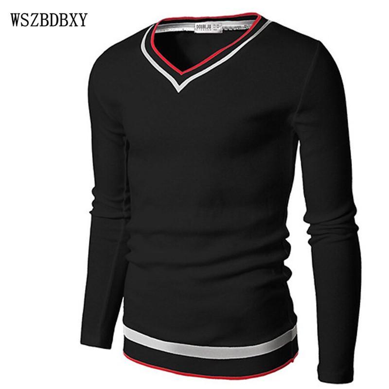 T Shirt Men 2016 Brand Male Long Sleeve Hip Hop Hit Black Cuffs Hit Color T-Shirts Mens Casual Mens Slim Tshirt Slim Tee Tops AA