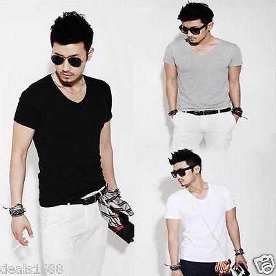 Hot Men's Slim Fit Cotton V-Neck Short Sleeve Casual T-Shirt Fashion Tops