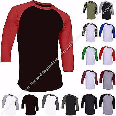 DR Mens 3/4 Sleeve  Baseball T-shirt Super Soft Cotton Plain Sport Fitted RAGLAN