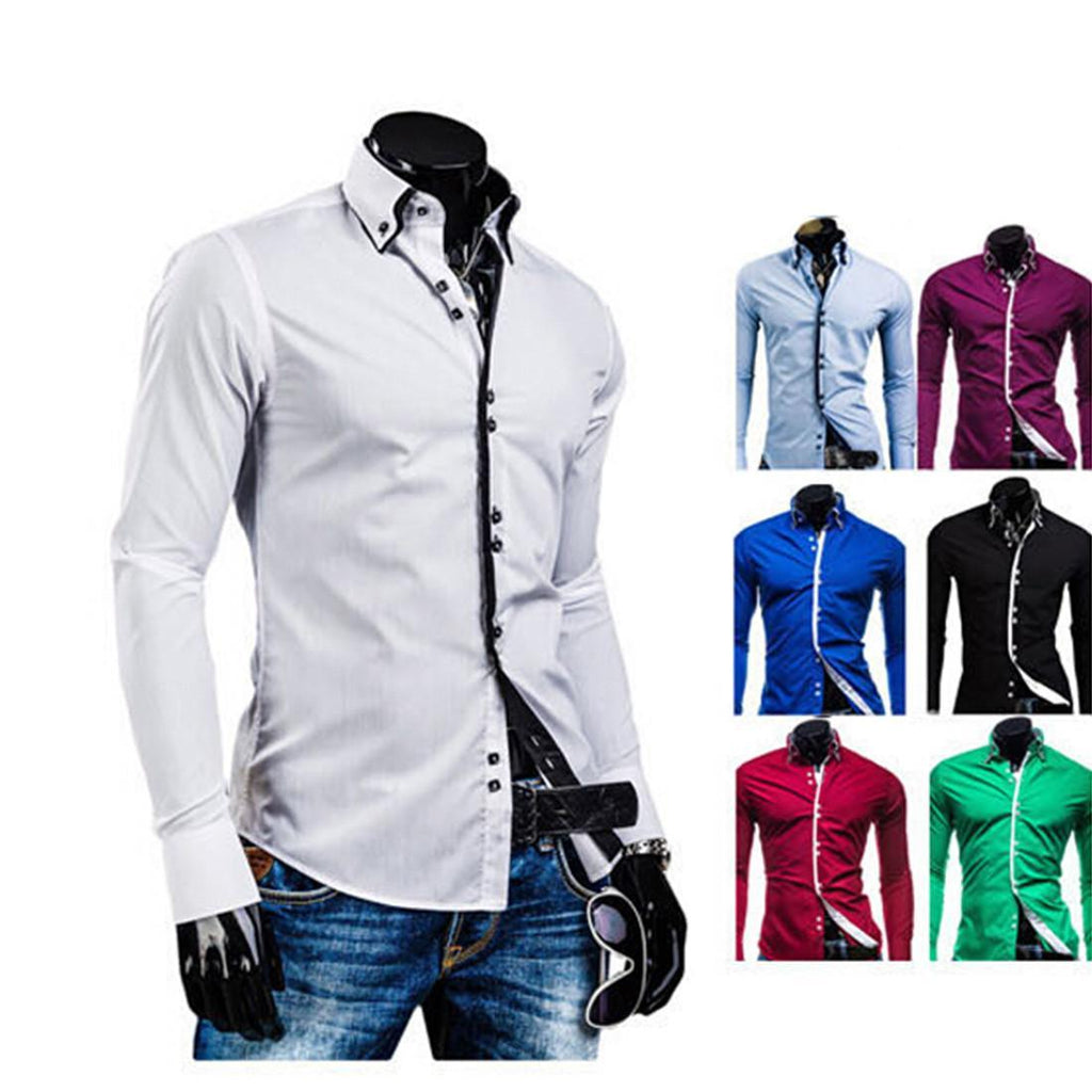 New Fashion Mens Slim Fit Long Sleeve Luxury Casual Stylish Casual Dress Shirts